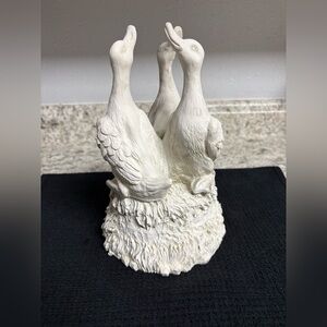 Vintage Circle Of Ducks - Hen Feathers Cream Ivory Resin Candlestick Holder